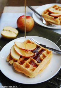 ultimate waffle with apples and syrup